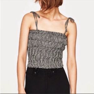 Zara Black Gingham Smocked Tank Top